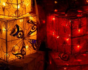 Preview wallpaper lanterns, red, yellow, stars, lights, holidays