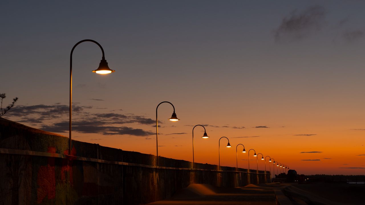 Wallpaper lanterns, road, evening, sunset