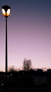 Preview wallpaper lanterns, trees, cars, buildings, sky, evening