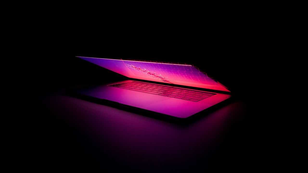 Wallpaper laptop, keyboard, glow, dark