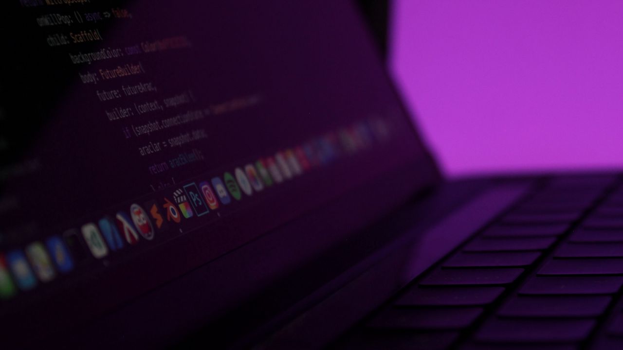 Wallpaper laptop, keys, code, programming, purple