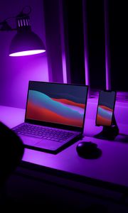 Preview wallpaper laptop, phone, desktop, neon, purple