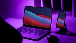 Preview wallpaper laptop, phone, desktop, neon, purple