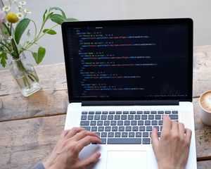 Preview wallpaper laptop, programming, code, hands, hacker