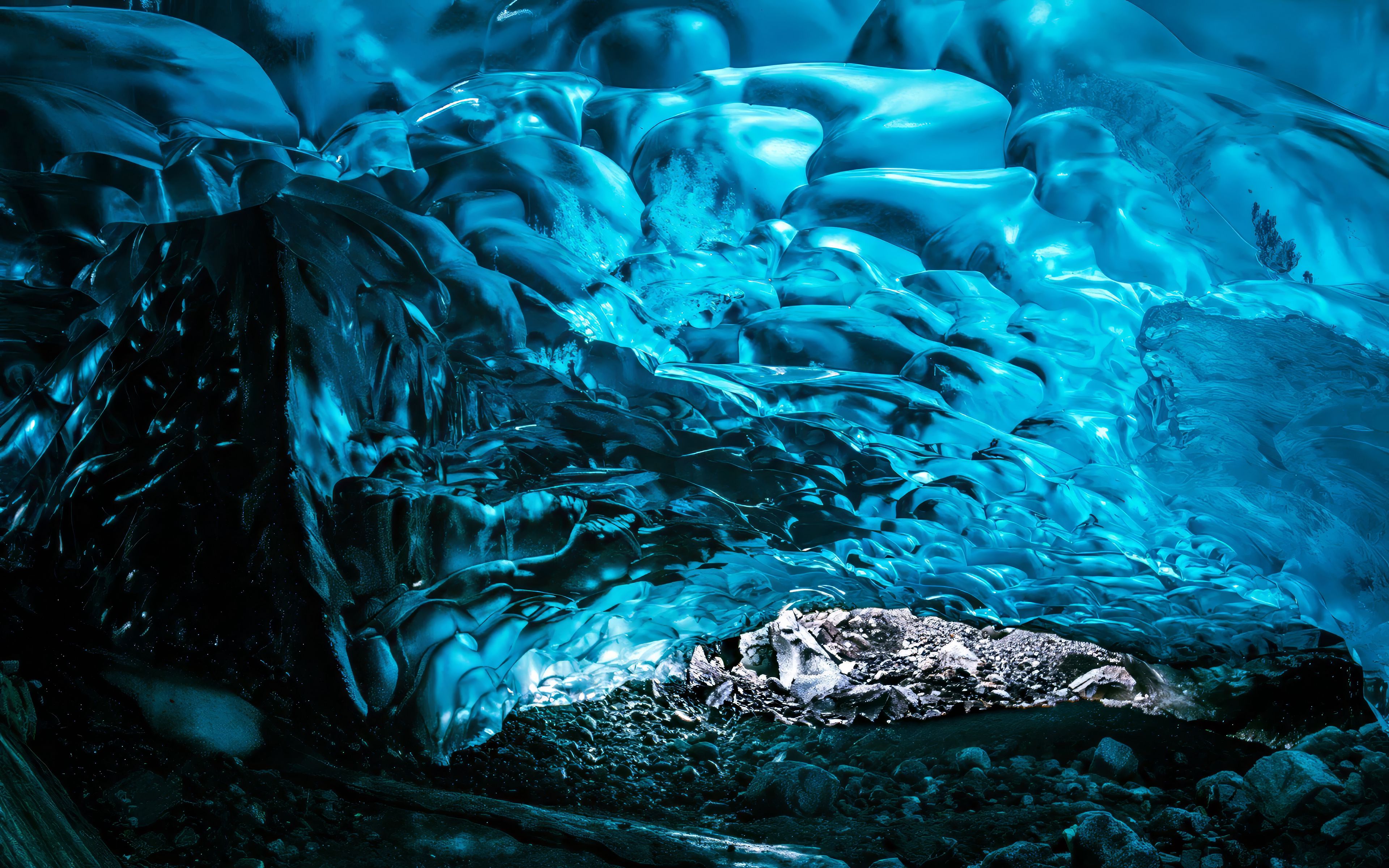 3840x2400 Wallpaper lava, shapes, relief, blue