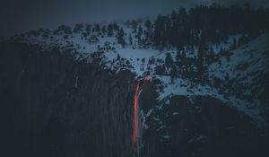 Preview wallpaper lava, volcano, cliff, fog, snow, winter
