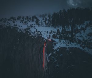 Preview wallpaper lava, volcano, cliff, fog, snow, winter