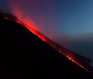Preview wallpaper lava, volcano, slope, smoke, black