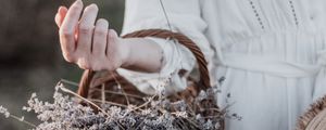 Preview wallpaper lavender, basket, flowers, hand, girl