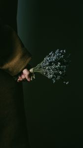 Preview wallpaper lavender, bouquet, hand, flowers, dark