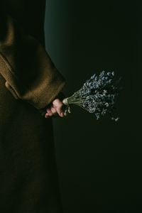Preview wallpaper lavender, bouquet, hand, flowers, dark