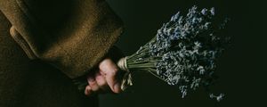 Preview wallpaper lavender, bouquet, hand, flowers, dark