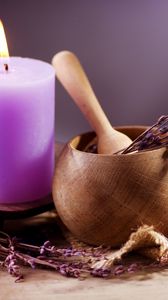 Preview wallpaper lavender, candle, mortar, cup, aromatherapy