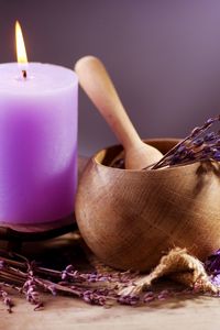 Preview wallpaper lavender, candle, mortar, cup, aromatherapy