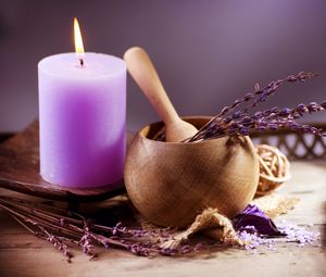 Preview wallpaper lavender, candle, mortar, cup, aromatherapy