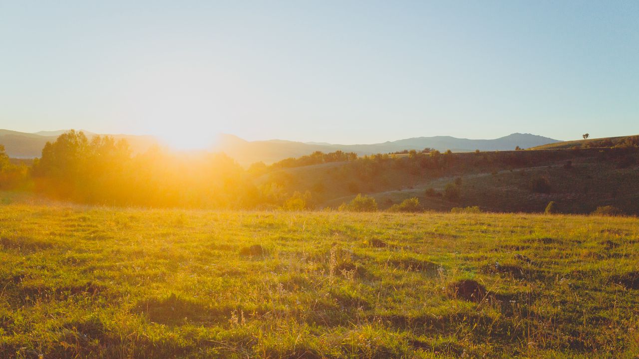 Wallpaper lawn, hills, sunlight, bright, landscape