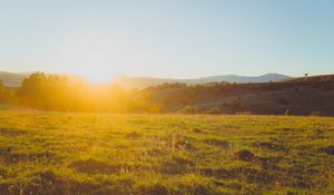 Preview wallpaper lawn, hills, sunlight, bright, landscape