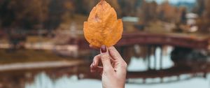 Preview wallpaper leaf, hand, fingers, autumn