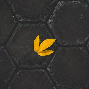 Preview wallpaper leaf, yellow, paving slabs, stone