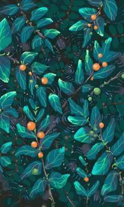 Preview wallpaper leaves, art, patterns, berries, paint, green