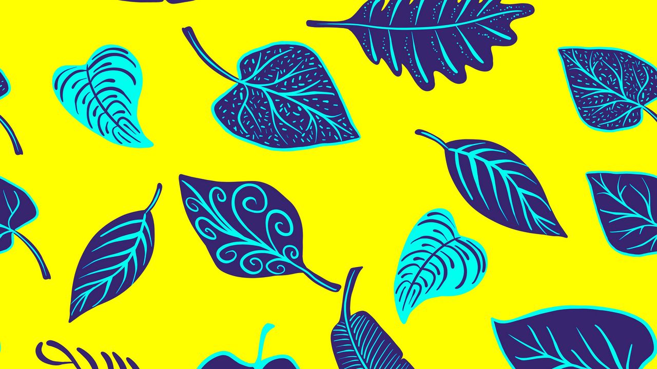 Wallpaper leaves, art, yellow, purple, shapes
