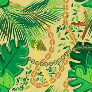 Preview wallpaper leaves, chains, conch, pattern, art