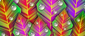 Preview wallpaper leaves, dew, art, bright, lines, patterns