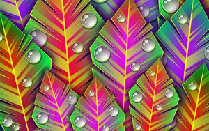 Preview wallpaper leaves, dew, art, bright, lines, patterns