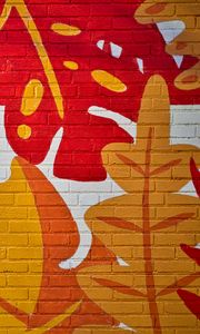Preview wallpaper leaves, graffiti, bricks, surface, texture