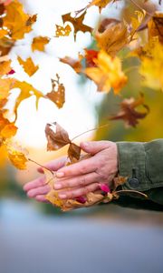 Preview wallpaper leaves, hands, autumn