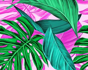 Preview wallpaper leaves, pattern, bright, tropical