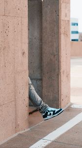 Preview wallpaper leg, sneakers, building, wall