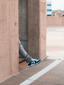 Preview wallpaper leg, sneakers, building, wall