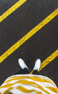 Preview wallpaper legs, asphalt, marking, lines, sneakers