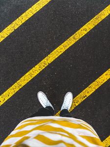 Preview wallpaper legs, asphalt, marking, lines, sneakers