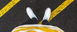 Preview wallpaper legs, asphalt, marking, lines, sneakers