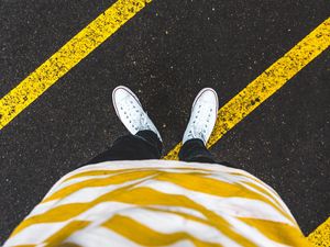 Preview wallpaper legs, asphalt, marking, lines, sneakers