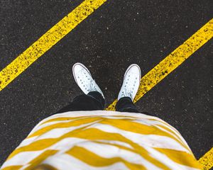 Preview wallpaper legs, asphalt, marking, lines, sneakers