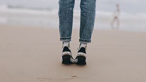 Preview wallpaper legs, beach, sand, person