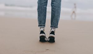 Preview wallpaper legs, beach, sand, person