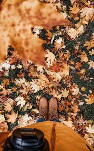 Preview wallpaper legs, boots, autumn, leaves