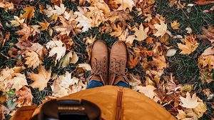 Preview wallpaper legs, boots, autumn, leaves