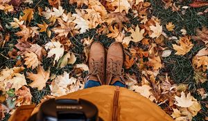 Preview wallpaper legs, boots, autumn, leaves