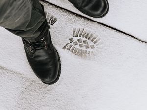 Preview wallpaper legs, boots, footprint, snow