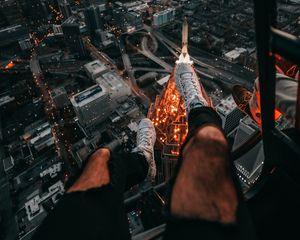 Preview wallpaper legs, city, aerial view, road