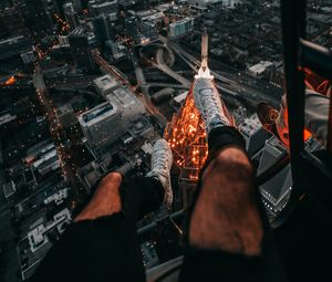 Preview wallpaper legs, city, aerial view, road