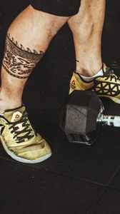 Preview wallpaper legs, dumbbell, sport, bodybuilding