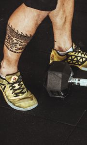 Preview wallpaper legs, dumbbell, sport, bodybuilding