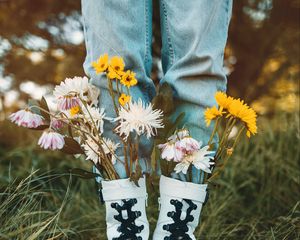 Preview wallpaper legs, flowers, boots, creative