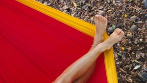 Preview wallpaper legs, girl, hammock, rest